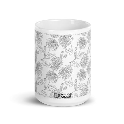 Inked Blooms Chrysanthemum ceramic coffee mug - 15 oz - front view