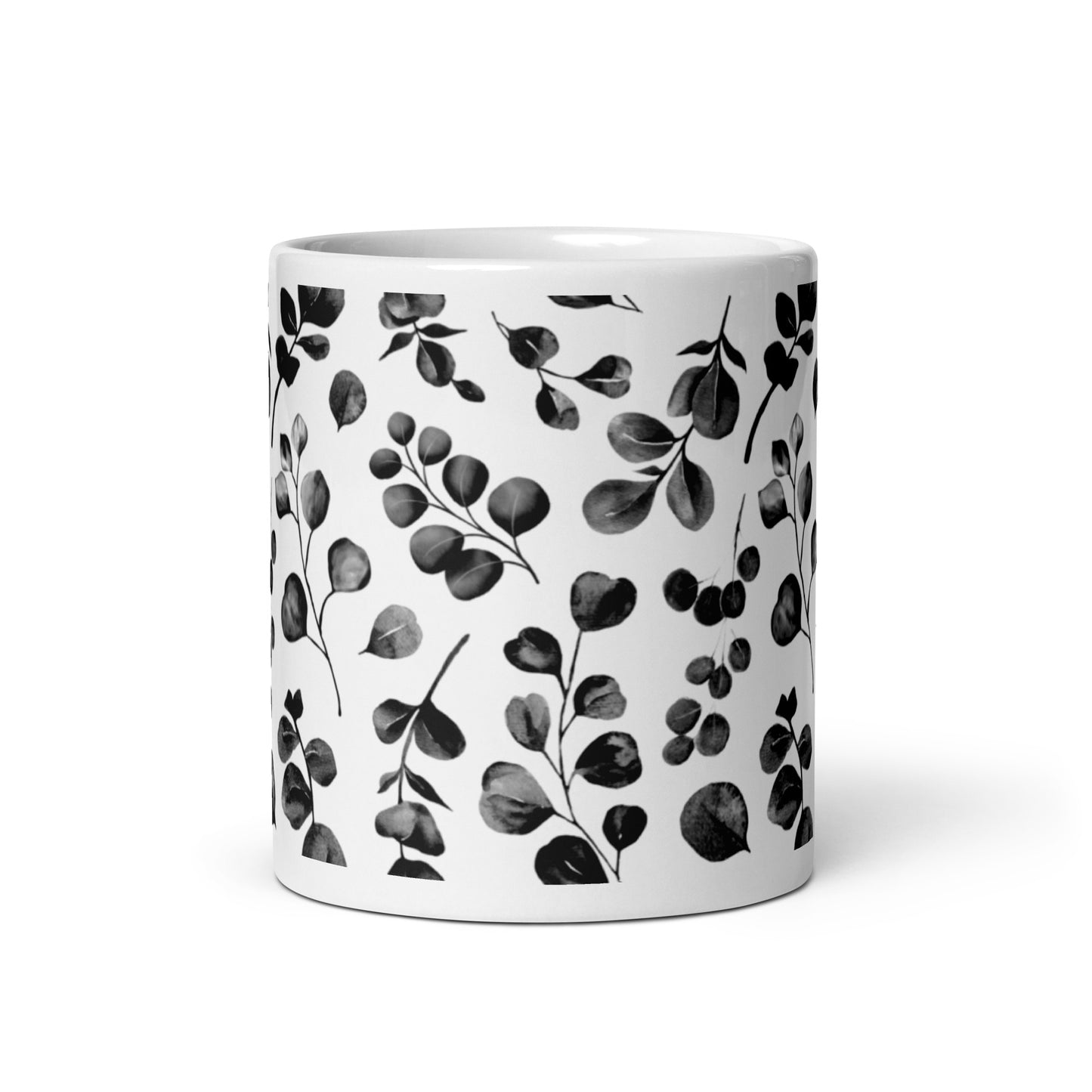 Inked Blooms Eucalyptus ceramic coffee mug - 11 oz - front view