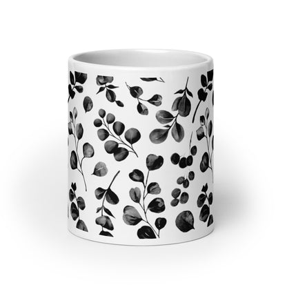 Inked Blooms Eucalyptus ceramic coffee mug - 20 oz - front view