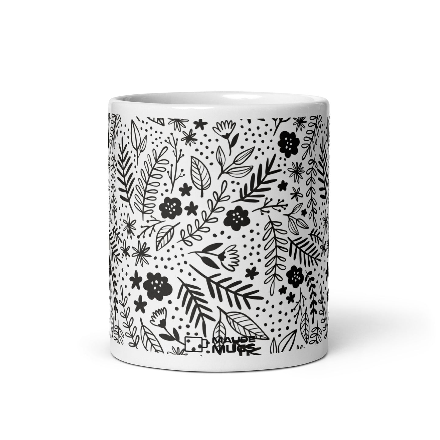 Inked Blooms Meadow ceramic coffee mug - 11 oz - front view