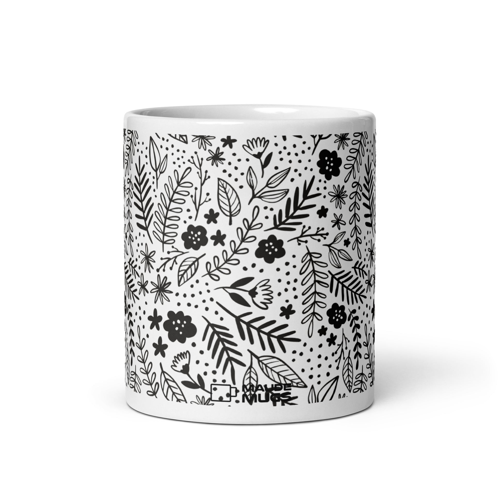 Inked Blooms Meadow ceramic coffee mug - 11 oz - front view