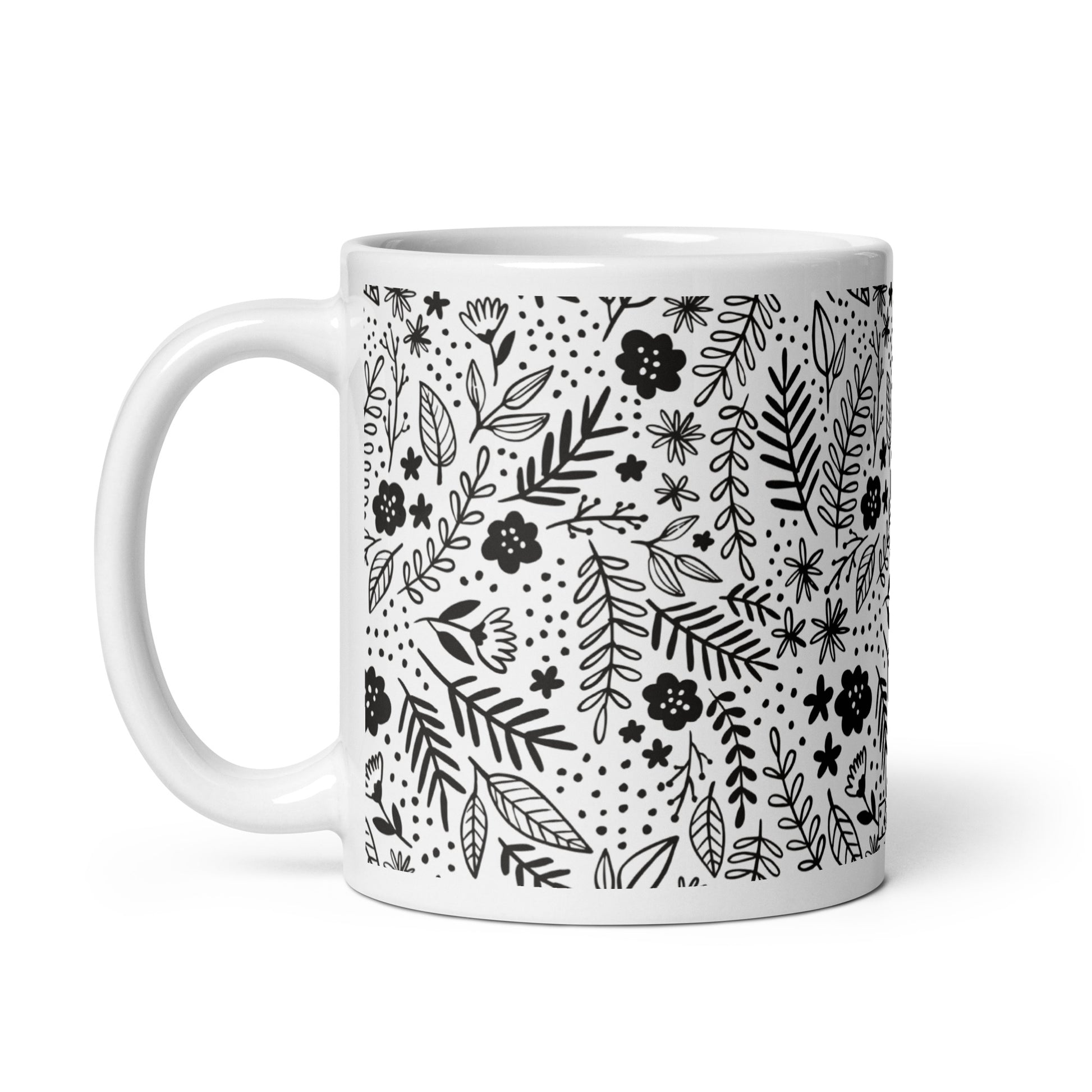 Inked Blooms Meadow ceramic coffee mug - 11 oz - handle on left