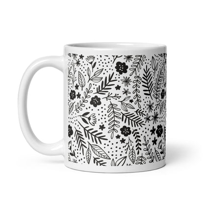 Inked Blooms Meadow ceramic coffee mug - 11 oz - handle on left