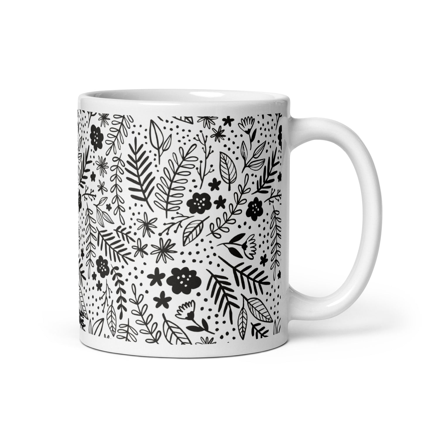 Inked Blooms Meadow ceramic coffee mug - 11 oz - handle on right