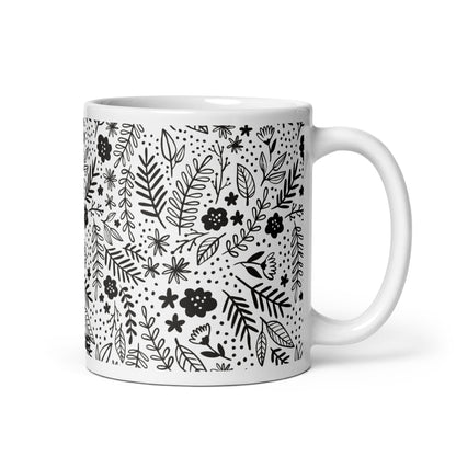 Inked Blooms Meadow ceramic coffee mug - 11 oz - handle on right