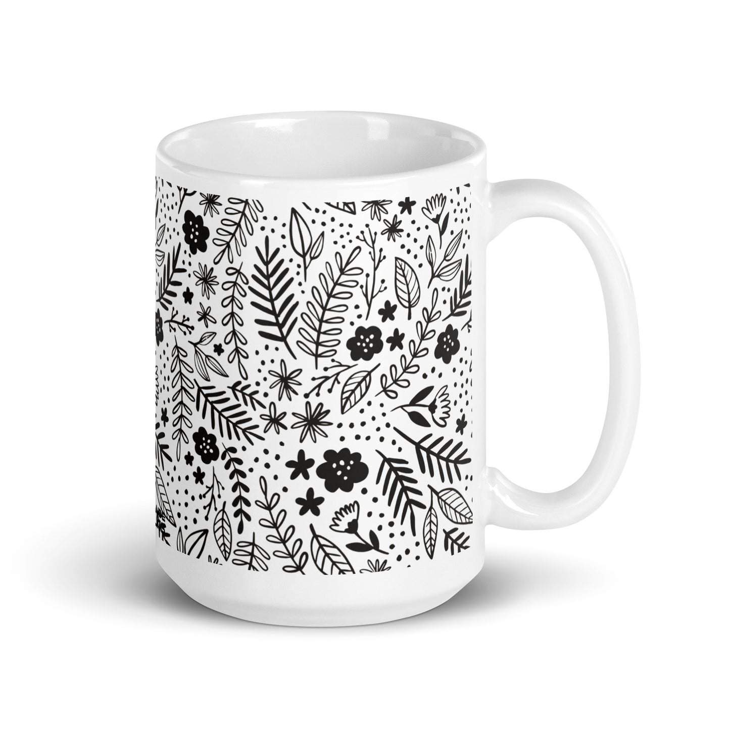 Inked Blooms Meadow ceramic coffee mug - 15 oz - handle on right