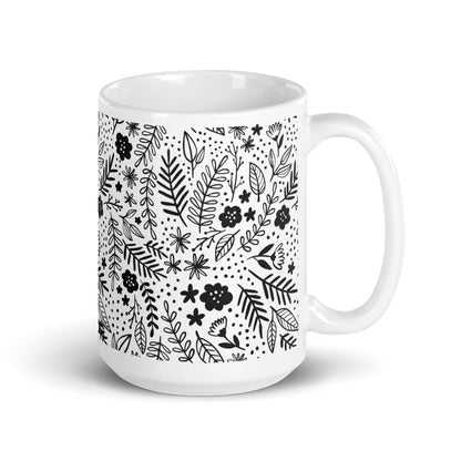 Inked Blooms Meadow ceramic coffee mug - 15 oz - handle on right