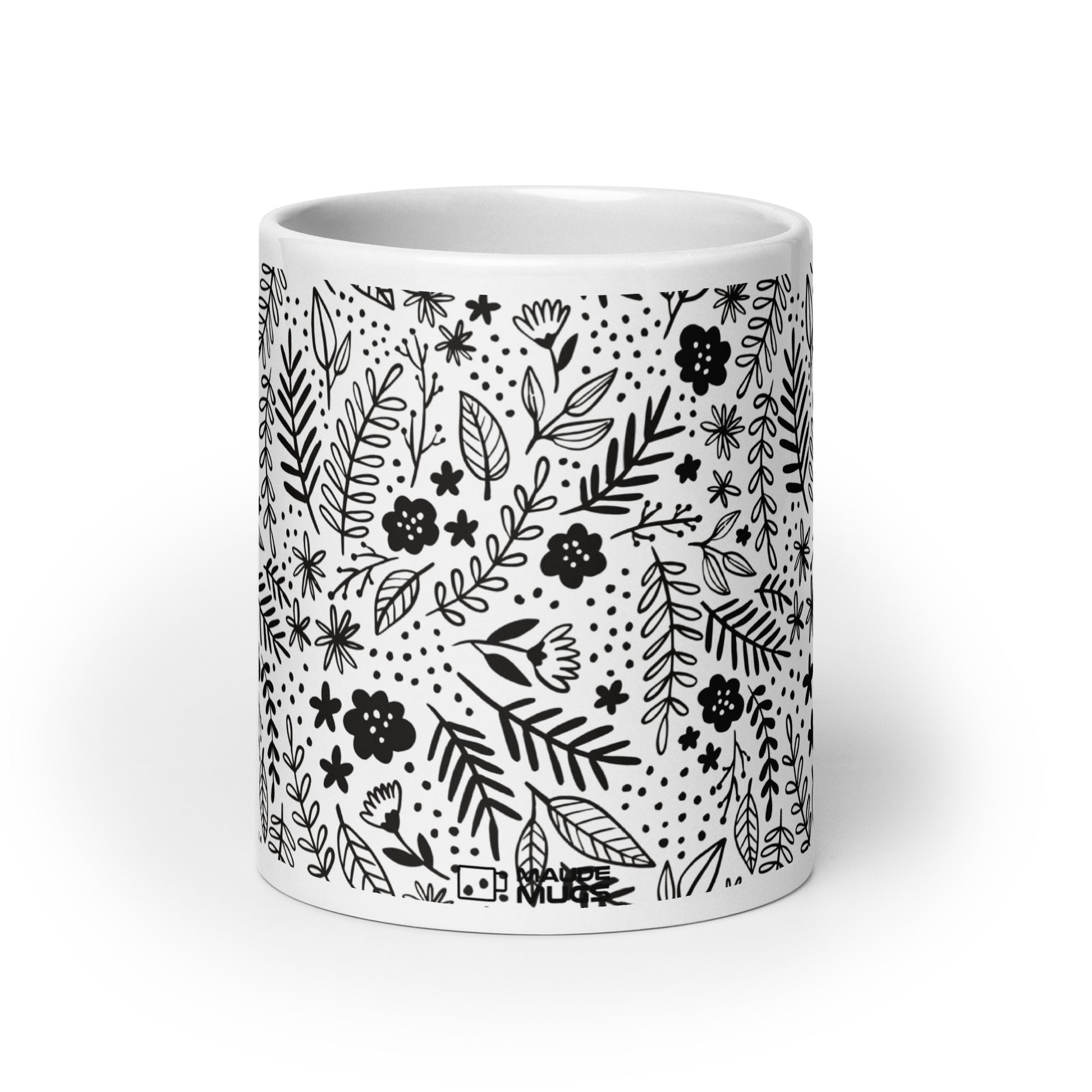 Inked Blooms Meadow ceramic coffee mug - 20 oz - front view