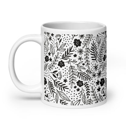 Inked Blooms Meadow ceramic coffee mug - 20 oz - handle on left