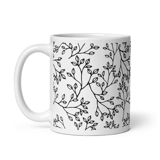 Inked Blooms Sprig ceramic coffee mug - 11 oz - handle on left