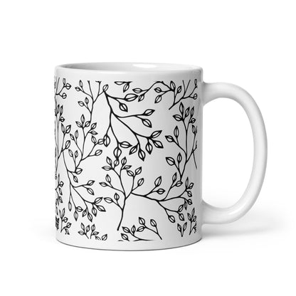 Inked Blooms Sprig ceramic coffee mug - 11 oz - handle on right
