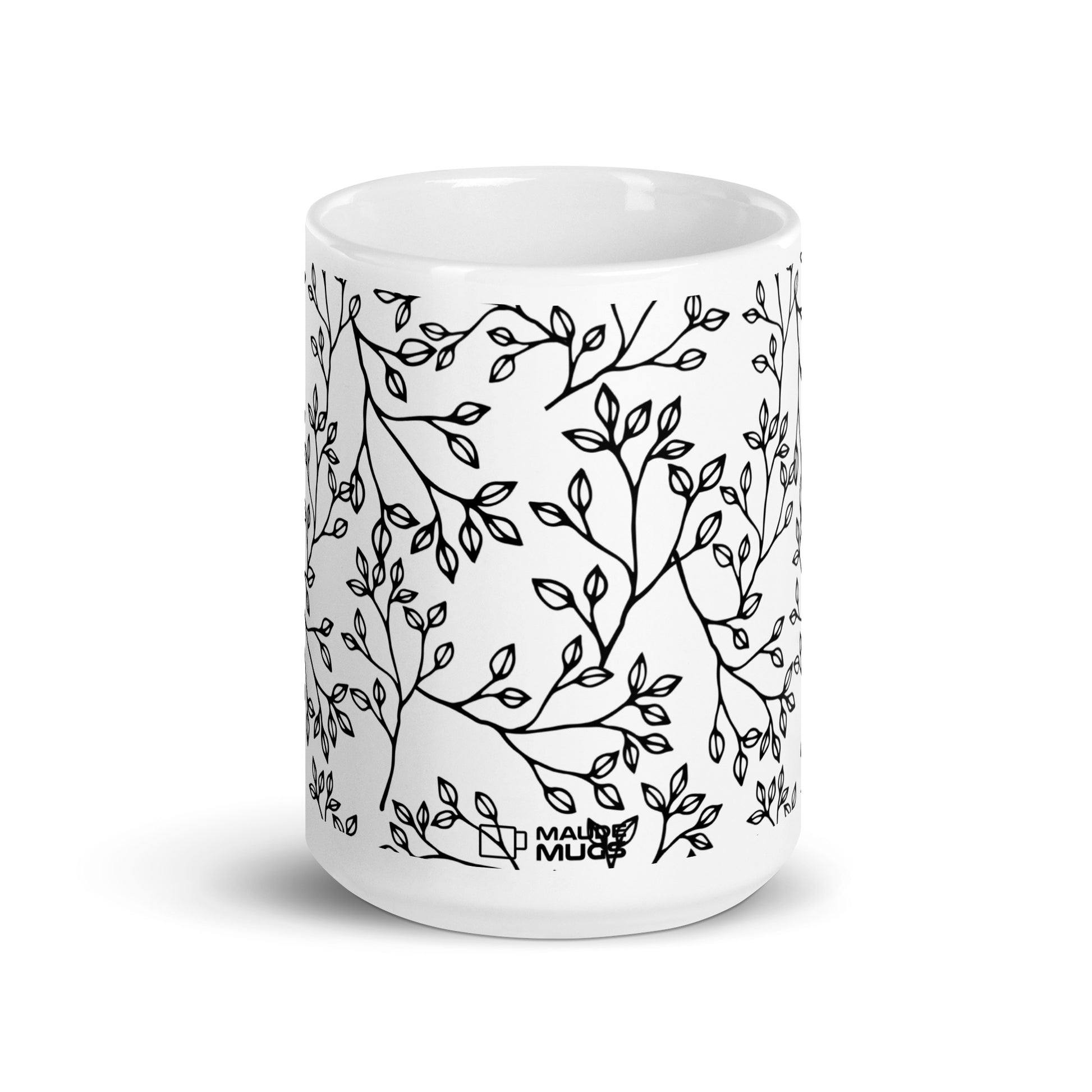 Inked Blooms Sprig ceramic coffee mug - 15 oz - front view