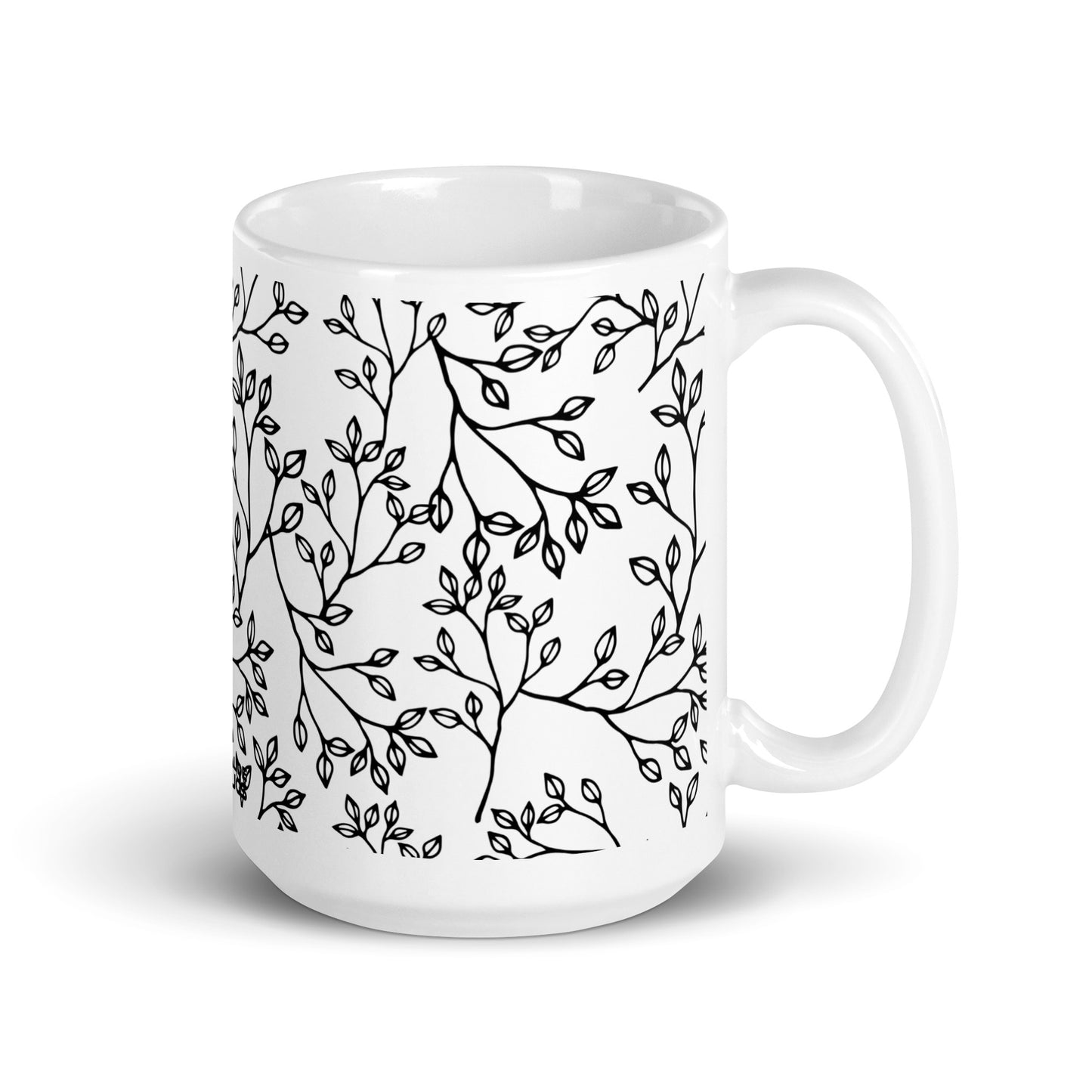 Inked Blooms Sprig ceramic coffee mug - 15 oz - handle on right
