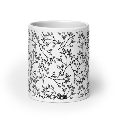 Inked Blooms Sprig ceramic coffee mug - 20 oz - front view