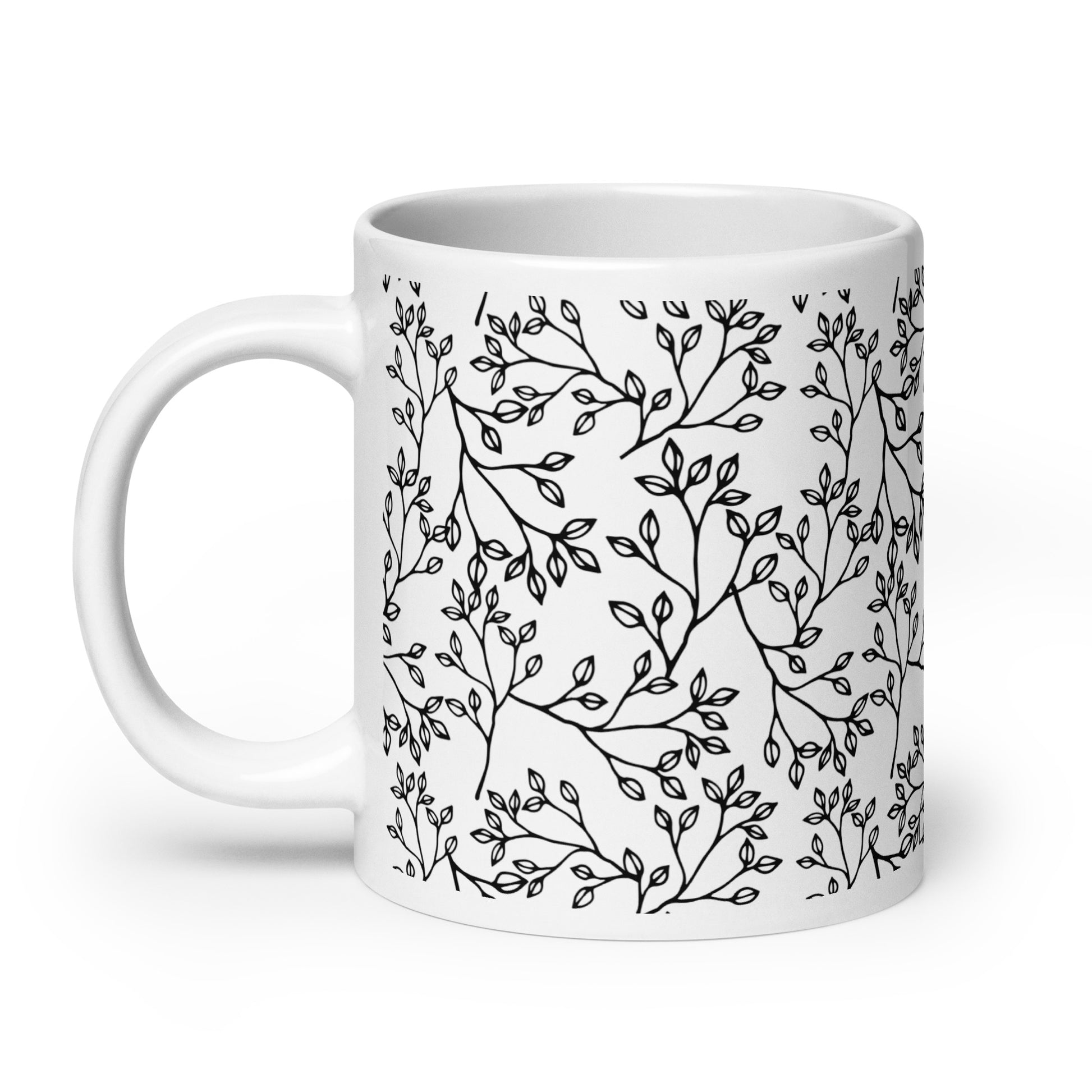 Inked Blooms Sprig ceramic coffee mug - 20 oz - handle on left