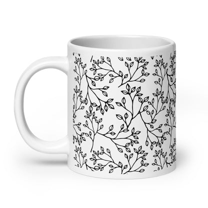 Inked Blooms Sprig ceramic coffee mug - 20 oz - handle on left