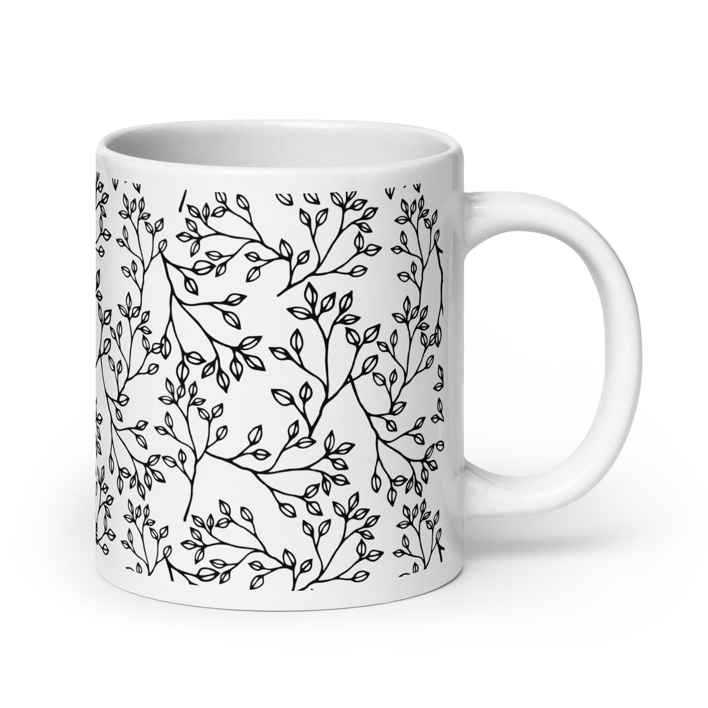 Inked Blooms Sprig ceramic coffee mug - 20 oz - handle on right