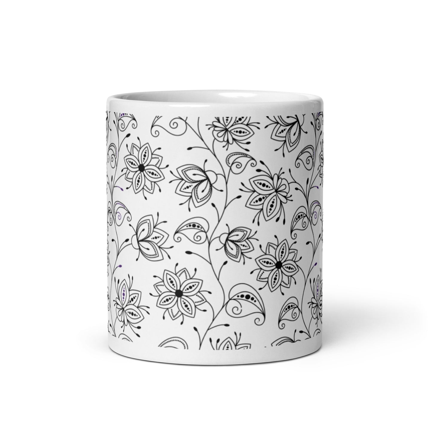 Inked Blooms Vine ceramic coffee mug - 11 oz - front view