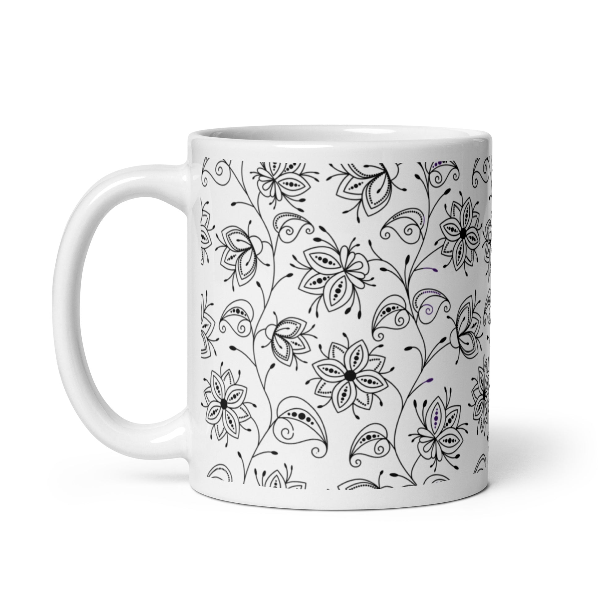 Inked Blooms Vine ceramic coffee mug - 11 oz - handle on left