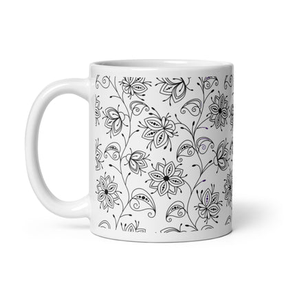 Inked Blooms Vine ceramic coffee mug - 11 oz - handle on left