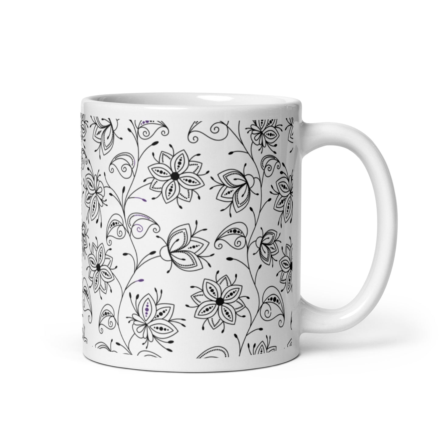 Inked Blooms Vine ceramic coffee mug - 11 oz - handle on right