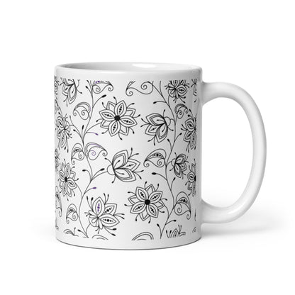 Inked Blooms Vine ceramic coffee mug - 11 oz - handle on right