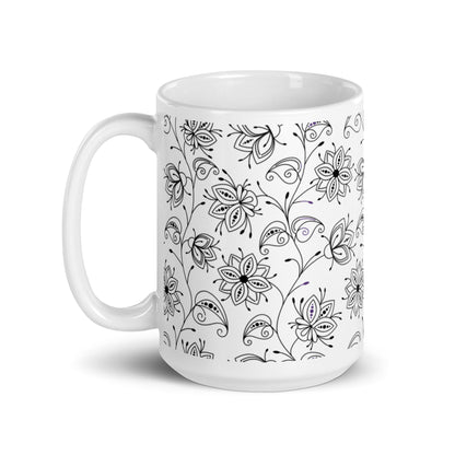 Inked Blooms Vine ceramic coffee mug - 15 oz - handle on left
