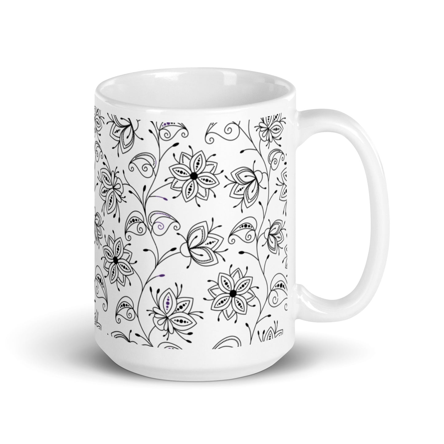 Inked Blooms Vine ceramic coffee mug - 15 oz - handle on right
