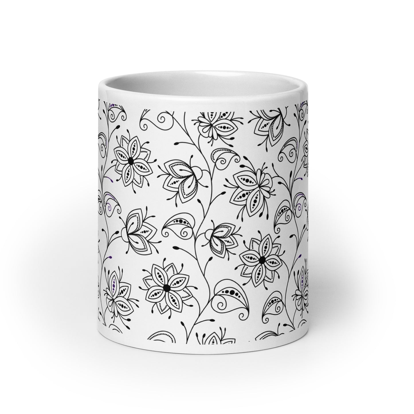 Inked Blooms Vine ceramic coffee mug - 20 oz - front view