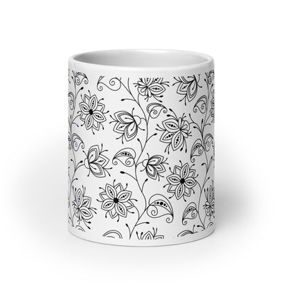 Inked Blooms Vine ceramic coffee mug - 20 oz - front view