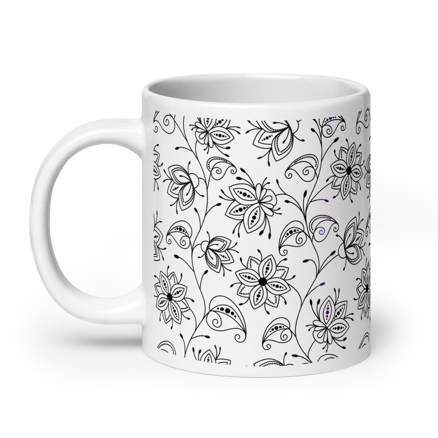 Inked Blooms Vine ceramic coffee mug - 20 oz - handle on left