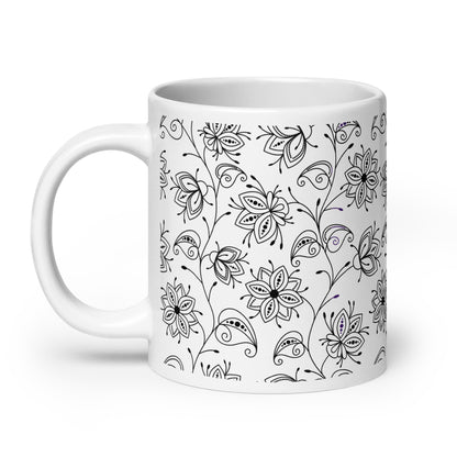 Inked Blooms Vine ceramic coffee mug - 20 oz - handle on left