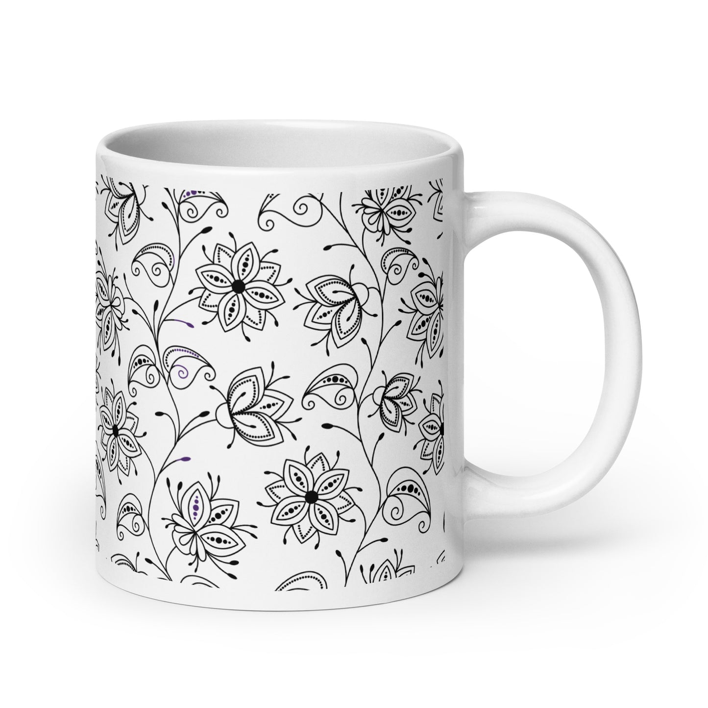 Inked Blooms Vine ceramic coffee mug - 20 oz - handle on right