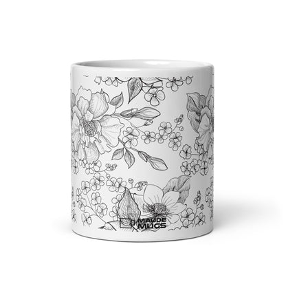 Inked Blooms Wild Rose ceramic coffee mug - 11 oz - front view