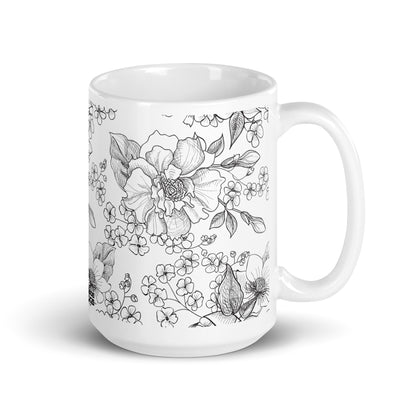 Inked Blooms Wild Rose ceramic coffee mug - 15 oz - handle on right