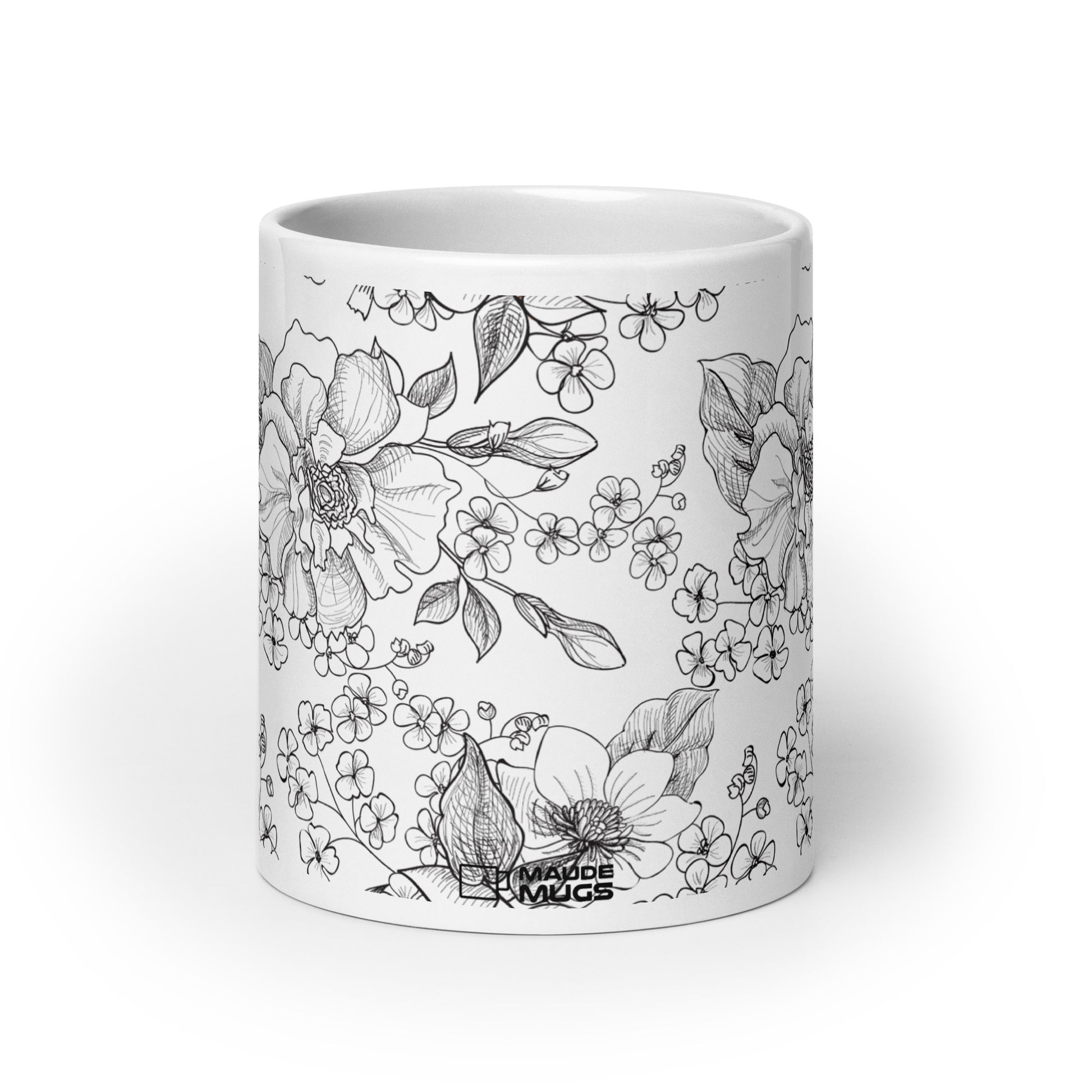 Inked Blooms Wild Rose ceramic coffee mug - 20 oz - front view