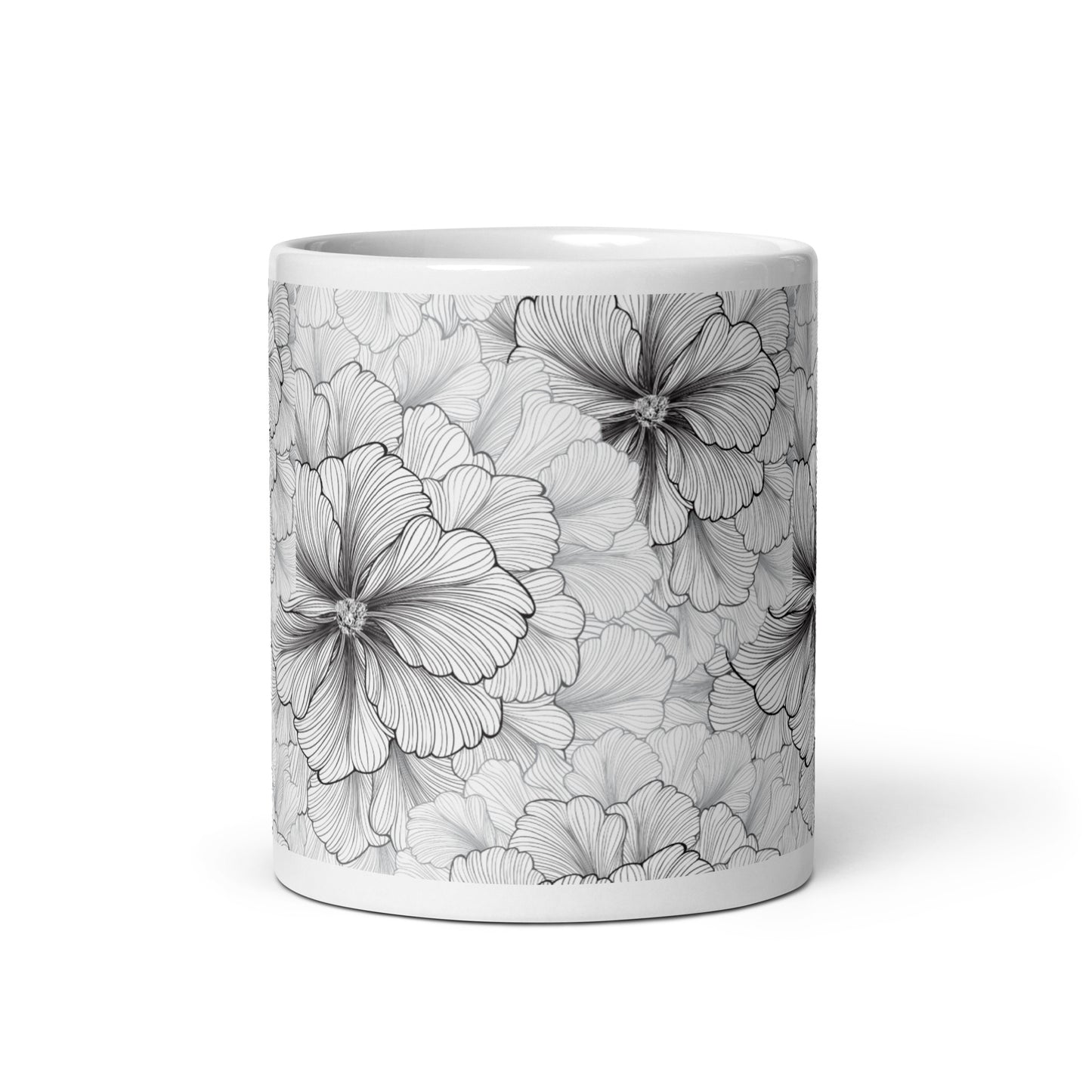 Inked Blooms Zinnia ceramic coffee mug - 11 oz - front view