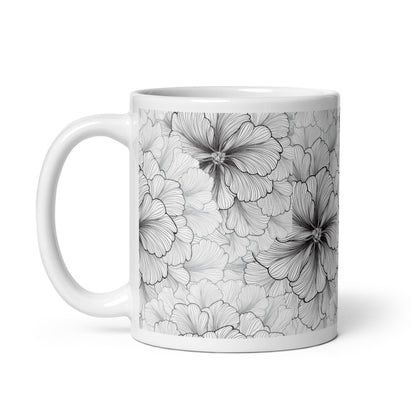 Inked Blooms Zinnia ceramic coffee mug - 11 oz - handle on left