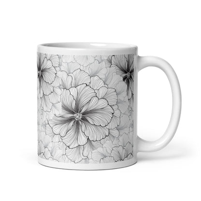 Inked Blooms Zinnia ceramic coffee mug - 11 oz - handle on right