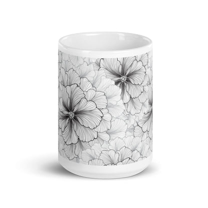Inked Blooms Zinnia ceramic coffee mug - 15 oz - front view