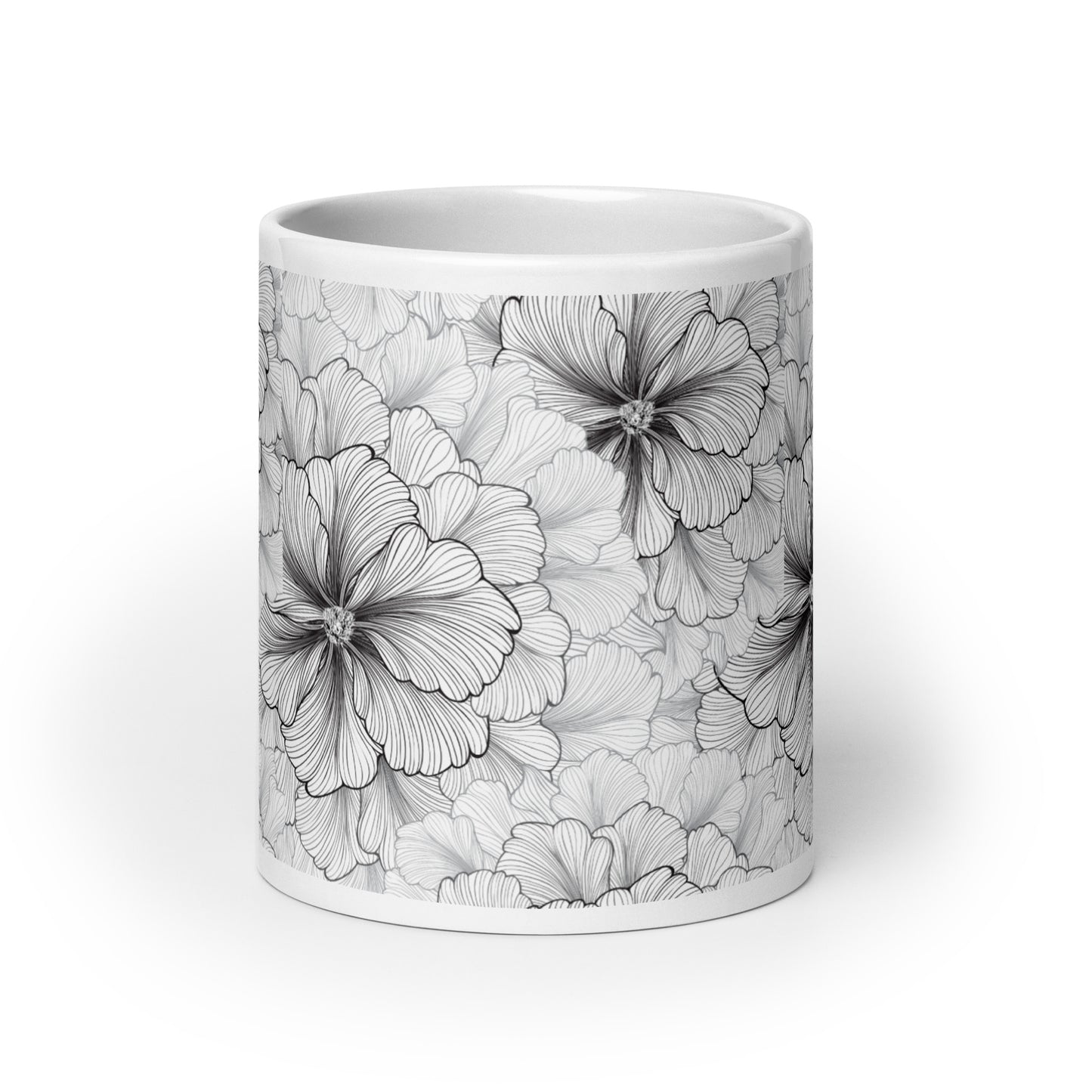 Inked Blooms Zinnia ceramic coffee mug - 20 oz - front view