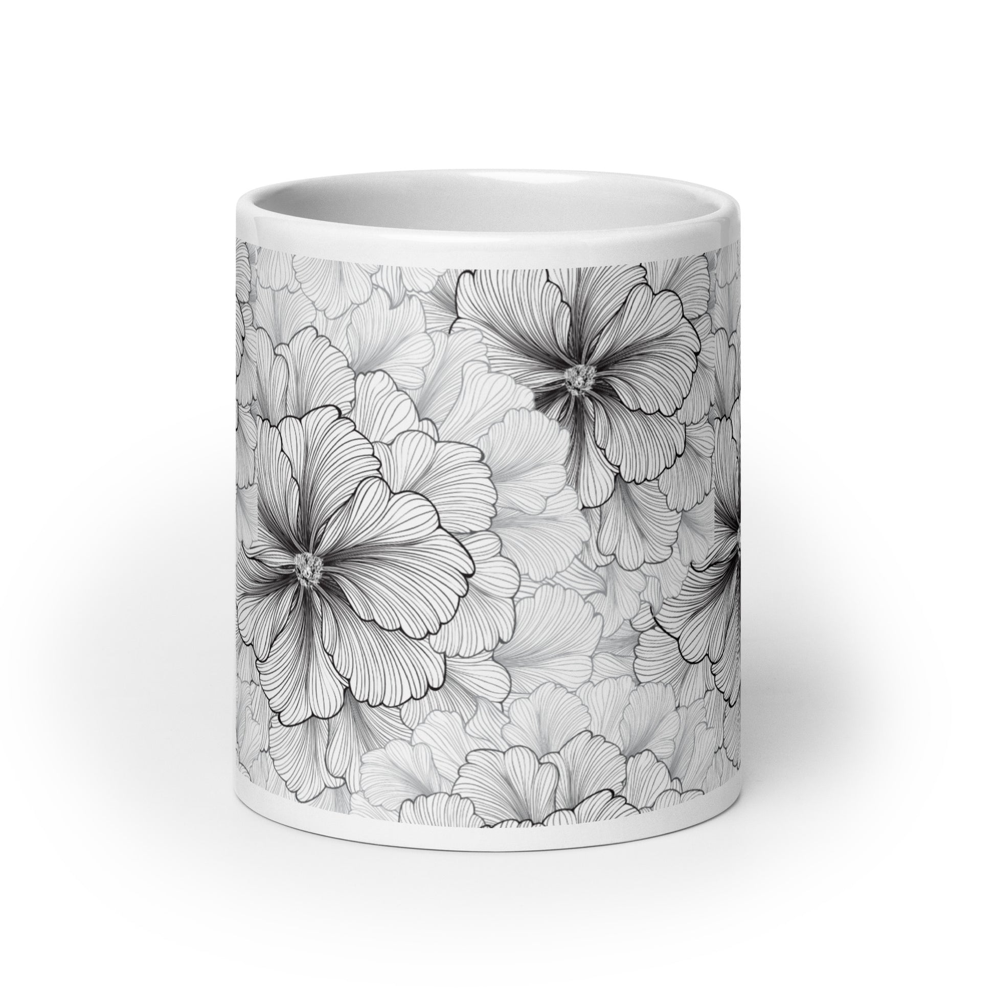 Inked Blooms Zinnia ceramic coffee mug - 20 oz - front view