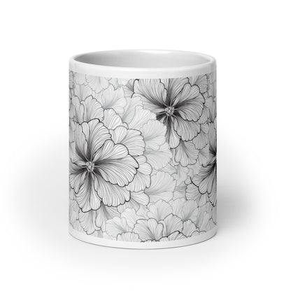 Inked Blooms Zinnia ceramic coffee mug - 20 oz - front view
