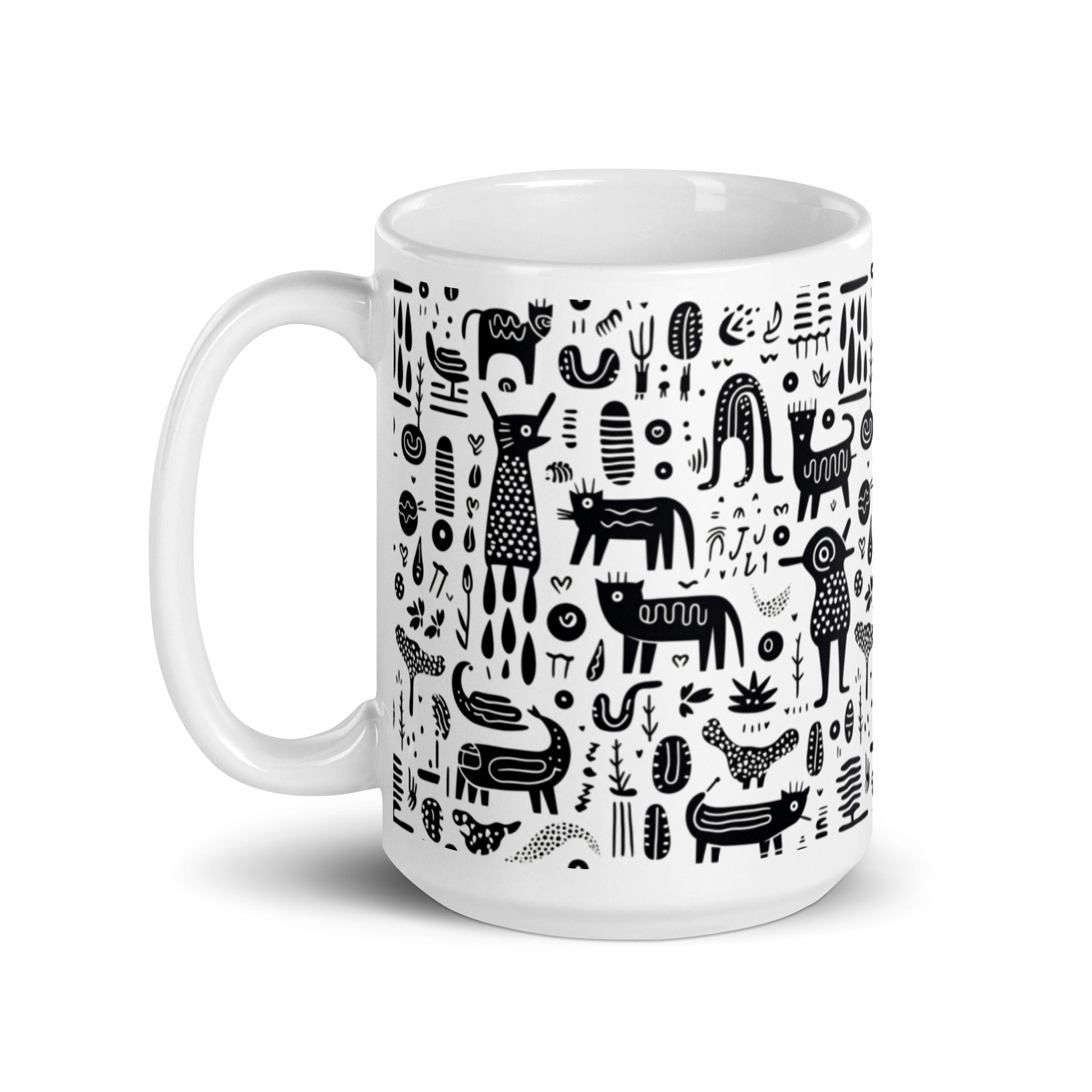 Inkstone Bestiary ceramic coffee mug - 15 oz - handle on left