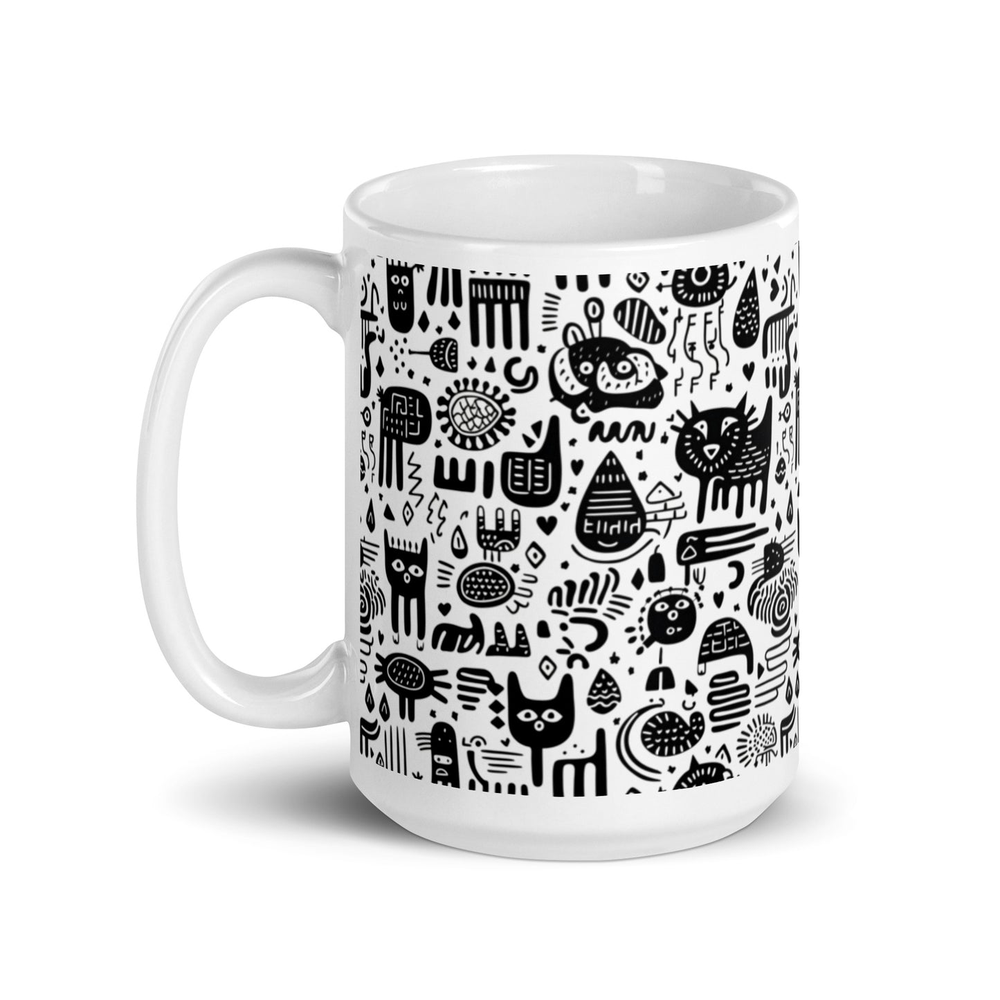Inkstone Cipher ceramic coffee mug - 15 oz - handle on left