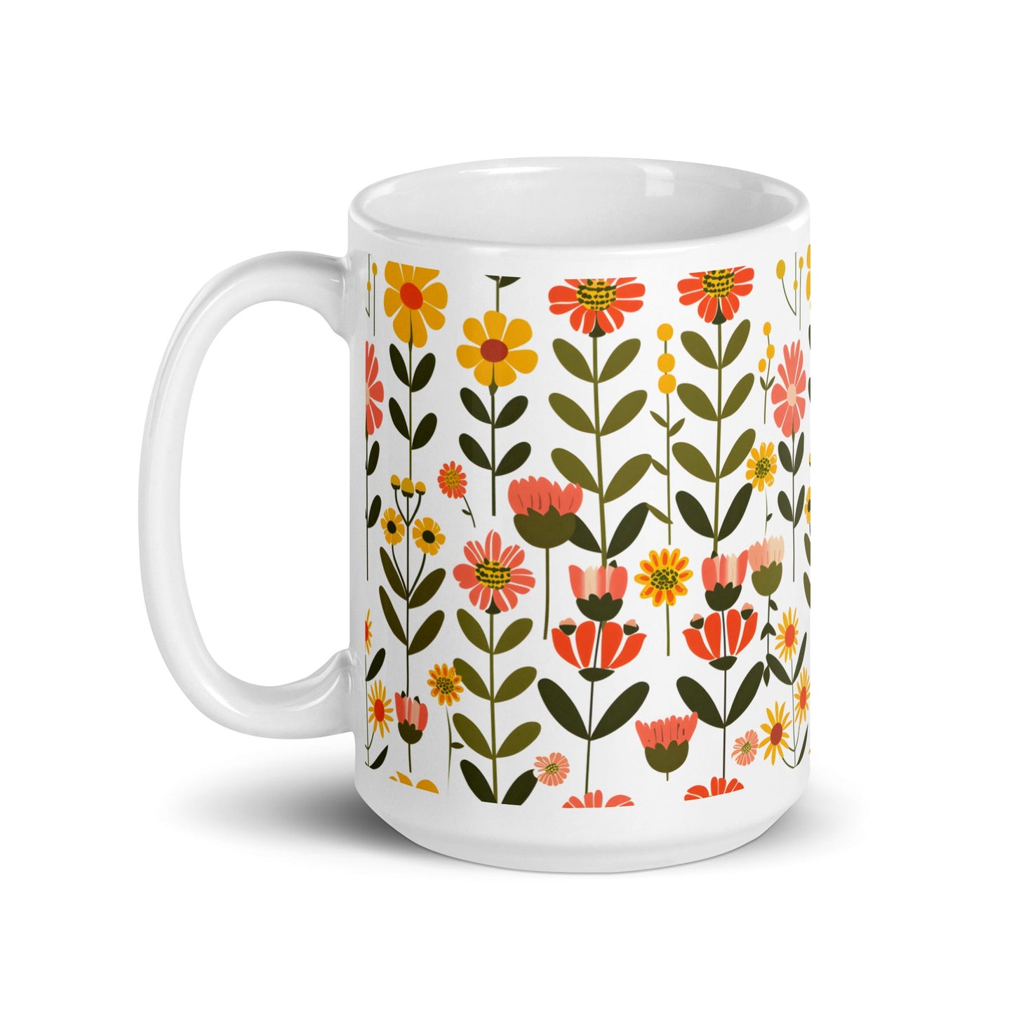 Posy — Saffron ceramic coffee mug - 15oz - handle on left