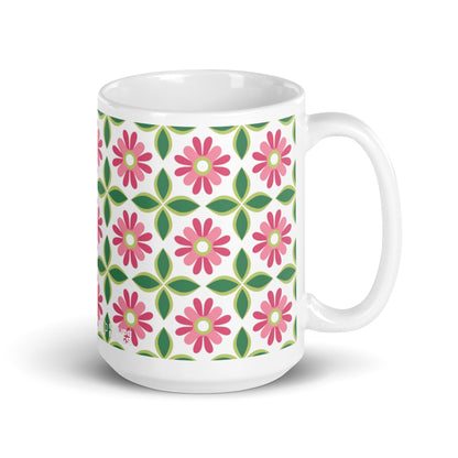 Riviera — Trellis ceramic coffee mug - 15oz - handle on right