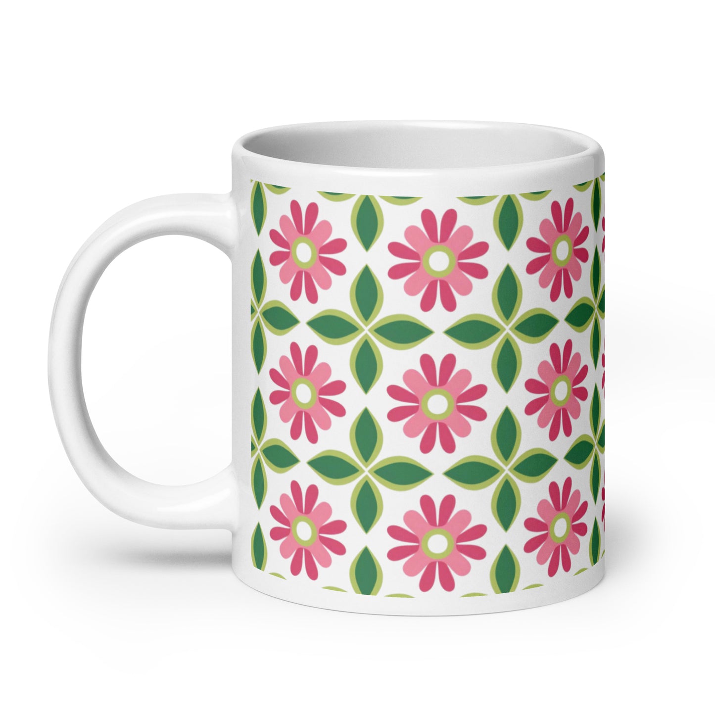 Riviera — Trellis ceramic coffee mug - 20oz - handle on left