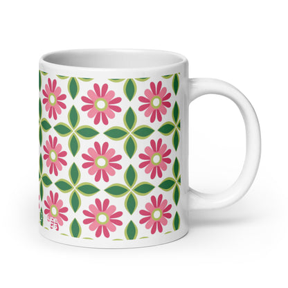 Riviera — Trellis ceramic coffee mug - 20oz - handle on right