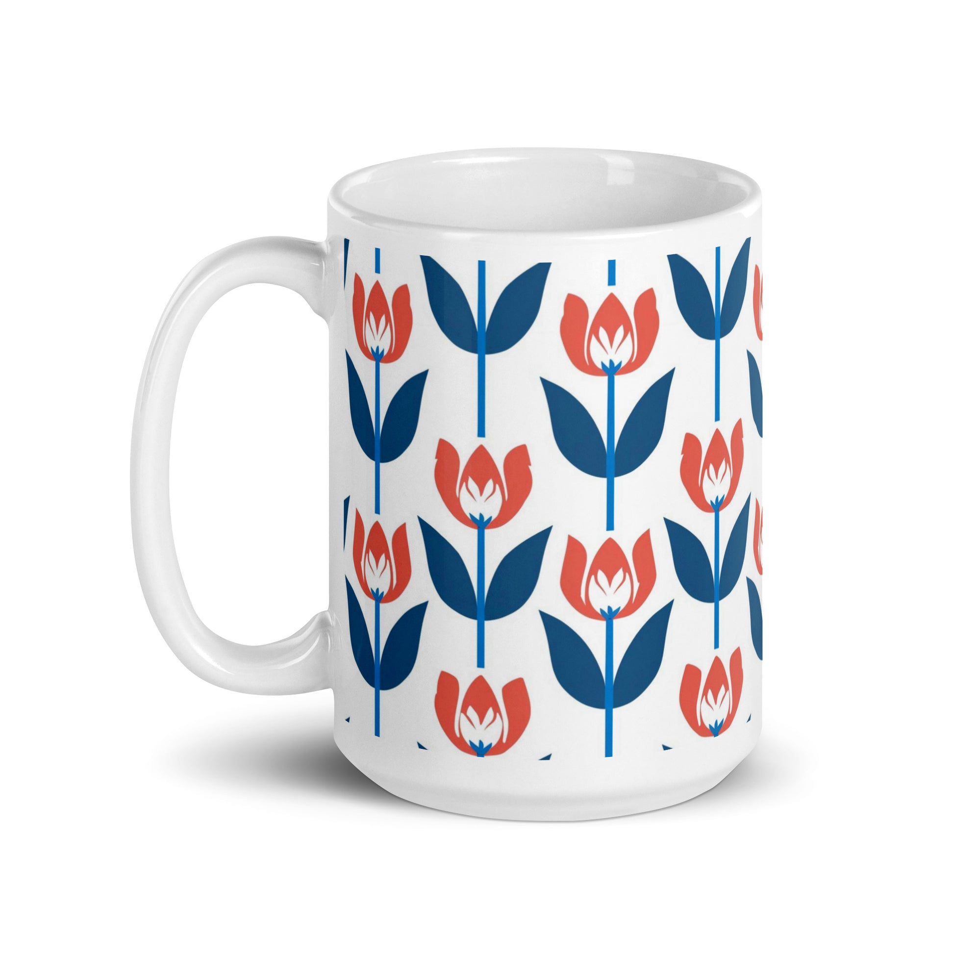 Tulipa — Crimson ceramic coffee mug - 15oz - handle on left